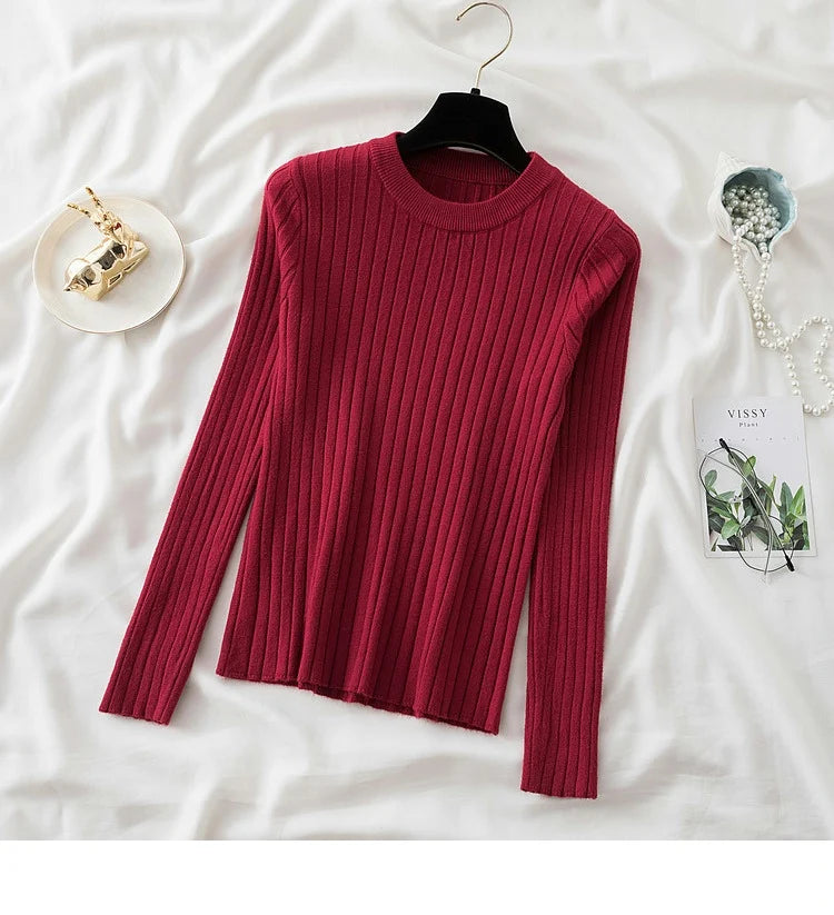 Autumn Winter 2025 Tops Pullovers Women Sweaters Knit Soft Jumper Tops O-Neck Ribbed Long Sleeve Korean Slim-fit Female Sweater