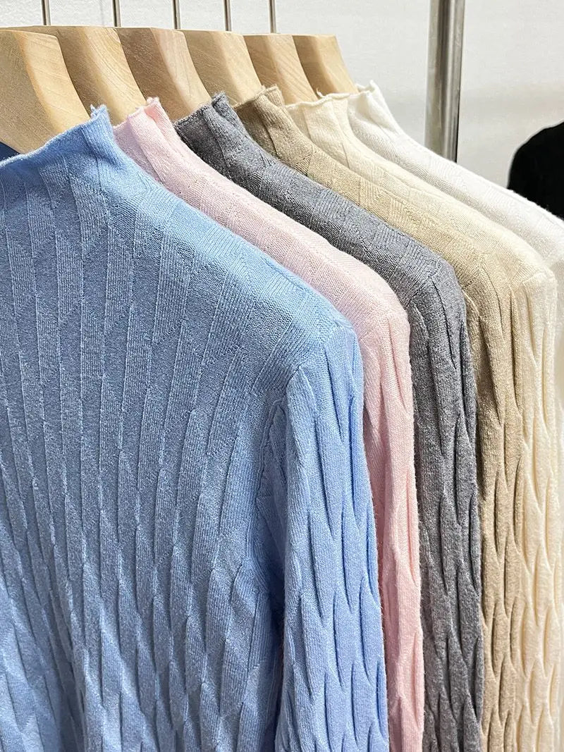 2025 Slim Fit Knitted Base Pullovers Autumn Winter Turtleneck Sweater Women's Solid Long Sleeve Casual Ruched Sweater