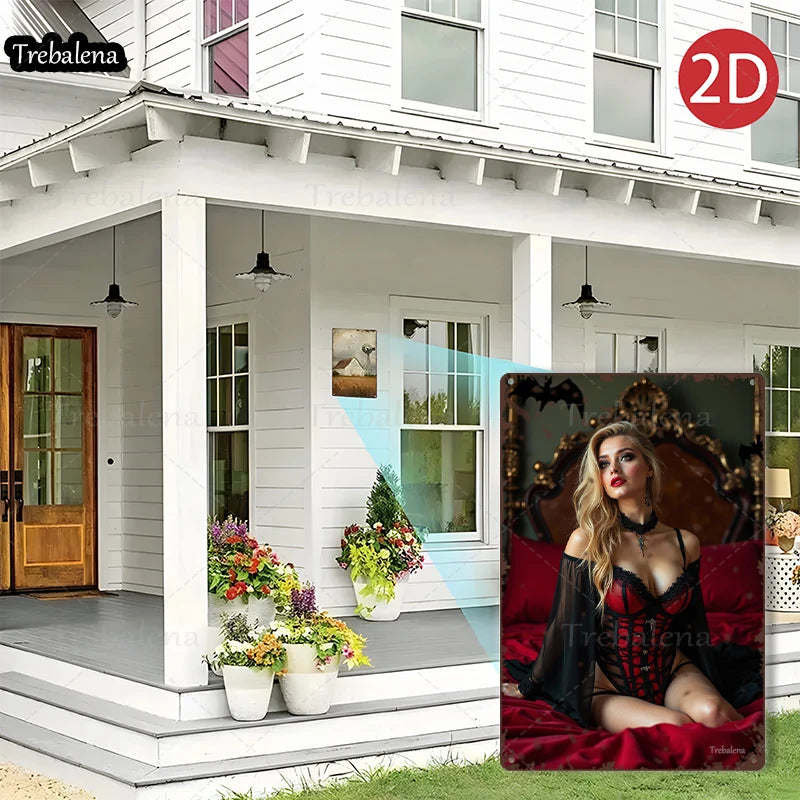 1PC 2D Flat 8*12inch Metal Sign Gothic Glamour Woman on Throne Art Decor Panel