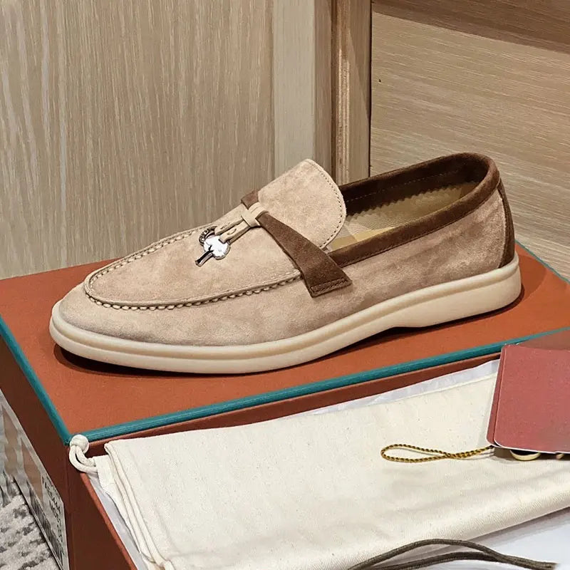 Summer Walk Genuine Leather Casual Slip-On Loers Women's Faion Single oes Comfortable round Toe Flat Heel All-Match Color