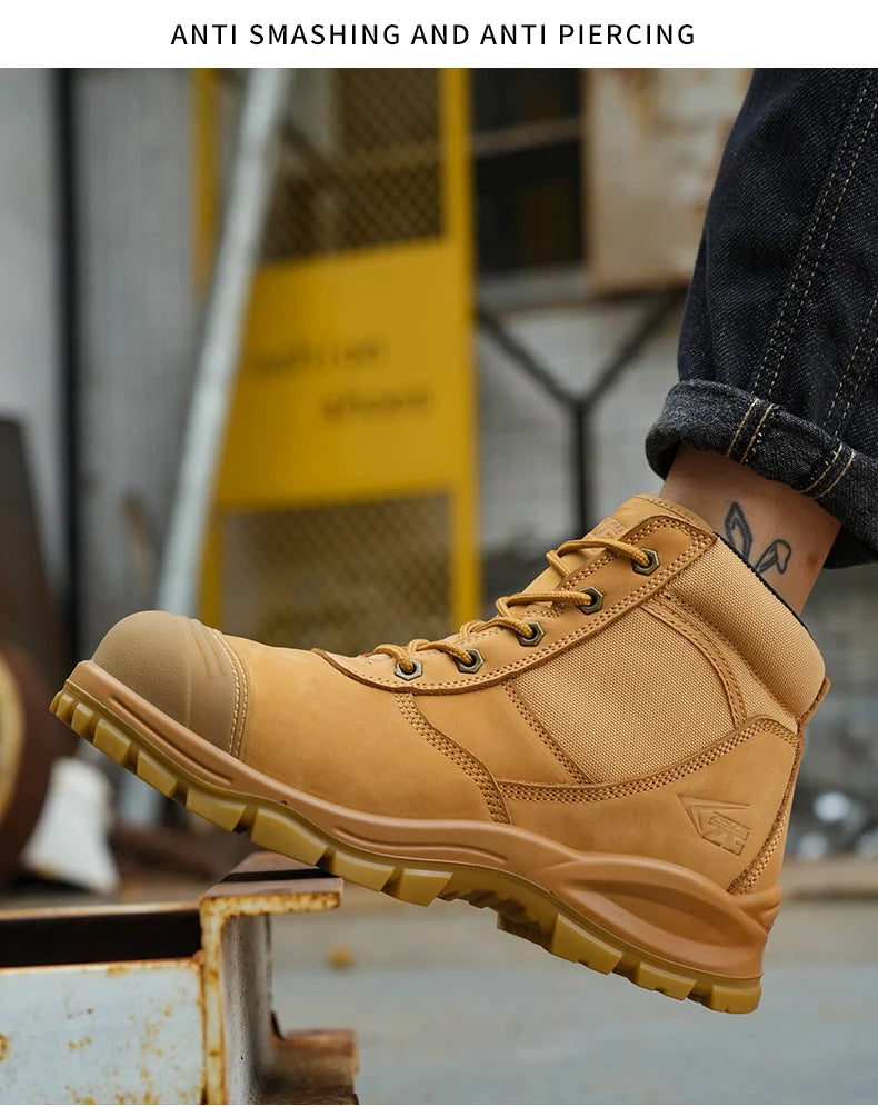 Genuine Leather Men's Boots Safety Shoes Indestructible Work Boots Steel Toe Shoes Puncture-Proof security Protective Shoes Male