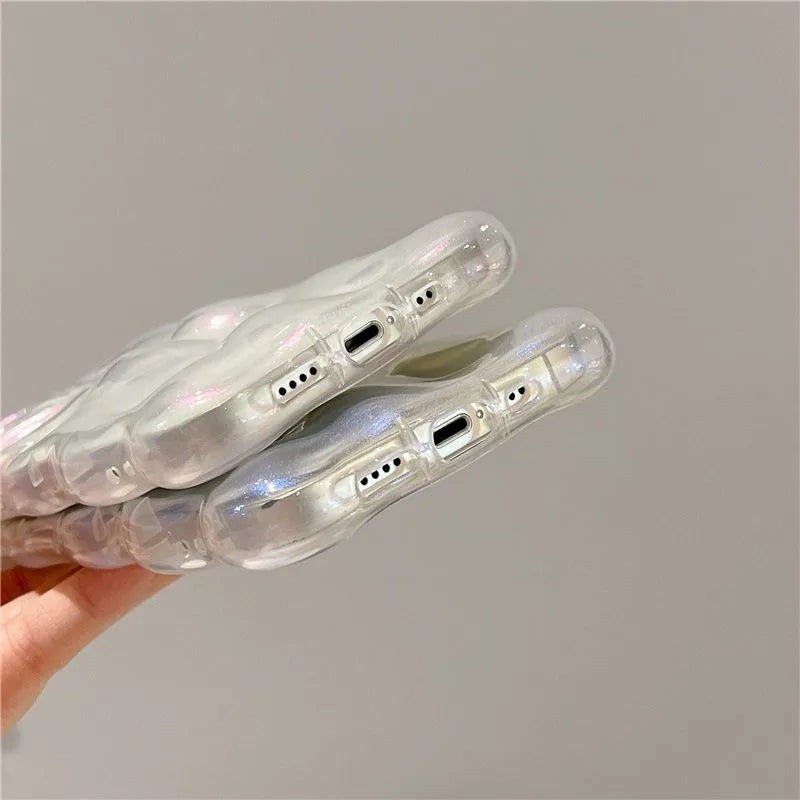 Transparent 3D Bubbles Shape Curly Shiny Phone Case For iPhone 17 Pro Air 15 16 Plus 14 13 12 Pro Max 11 Meteorite Wave Cover