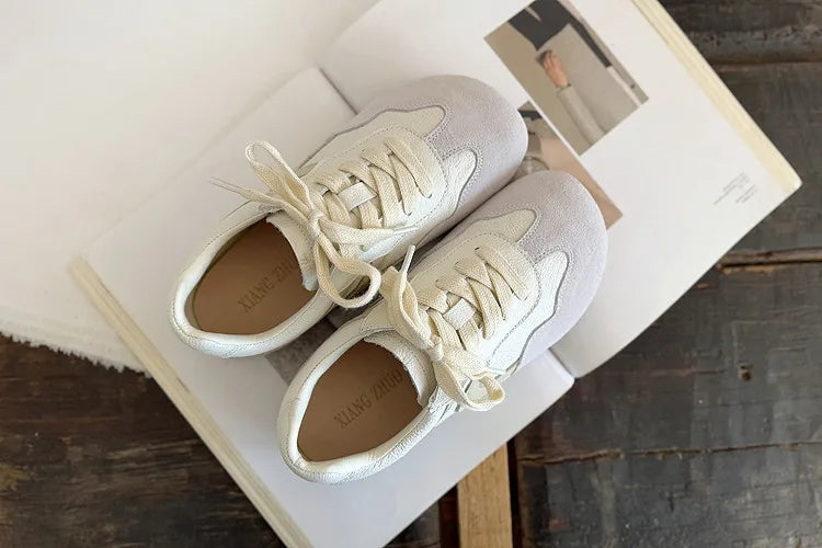 Careaymade-Genuine Leather wider toe women's shoes,soft sole comfortable casual single shoes,lace Barefoot small white shoes