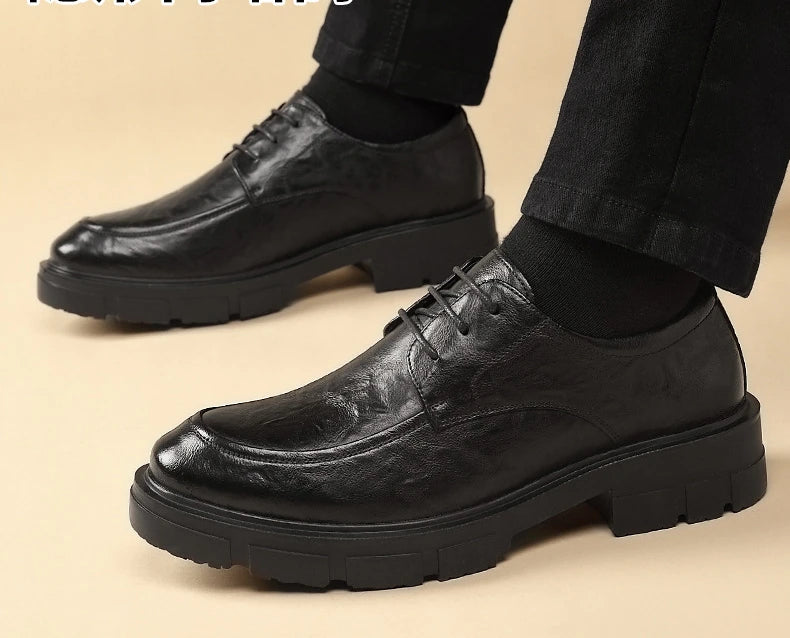 5 8 10 Cm Heel Leather Men's Dress Shoes Fashion Casual New Designer Cowhide Lace-up Platform Wedding Shoes for Man