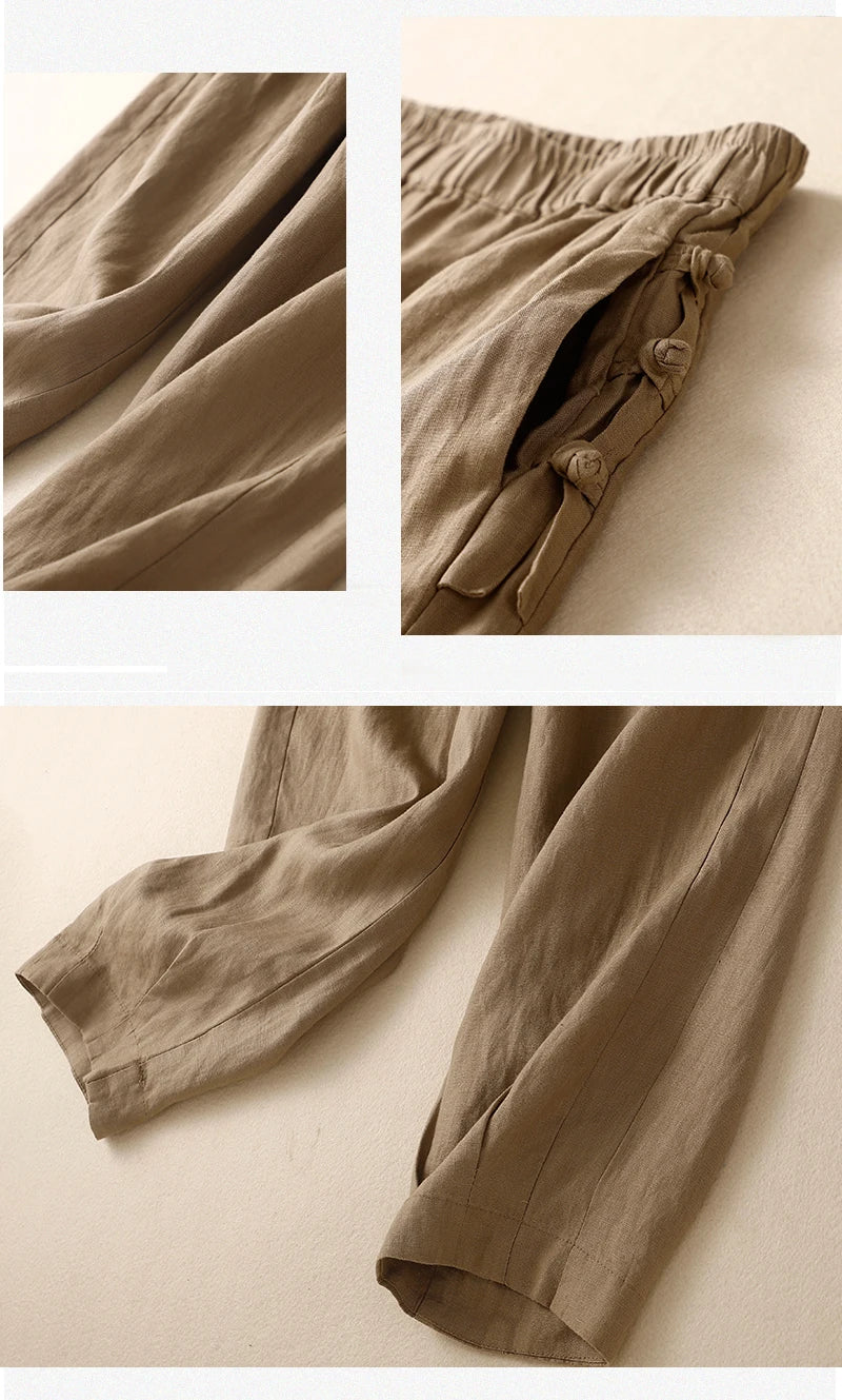 Japan Style Cotton Harem Pants Female Retro Buttons Casual Loose Ankle-Length Trousers for Women Pantalones Mujer