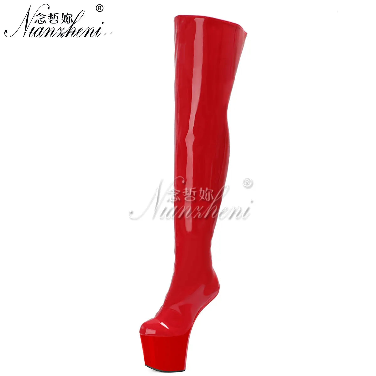 Over The Knee Boots Heel-less shoes 20cm Exotic Sexy Strip Pole Dance 8Inch Platform Round Toe Gothic Nightclub Crossdresser