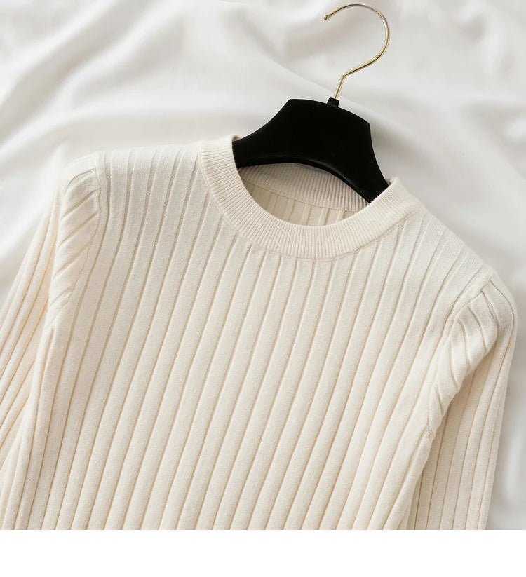 Autumn Winter 2025 Tops Pullovers Women Sweaters Knit Soft Jumper Tops O-Neck Ribbed Long Sleeve Korean Slim-fit Female Sweater