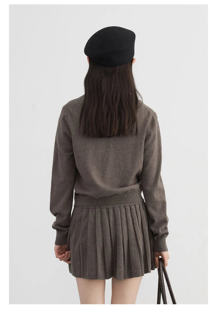 CHIC VEN Women Skirt Sets Solid Knitted Cardigan Short Sleeved Top Female Pleated Skirt Three Piece Optional Spring Autumn 2024