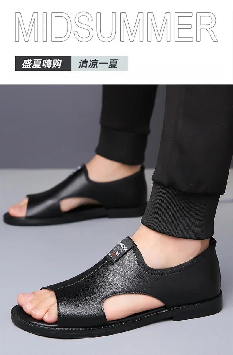 Sandals for Men Brand Casual Shoes Outdoor Fashion Men's Slippers Comfortable Beach Shoes High Quality Leather Man Flat 2025
