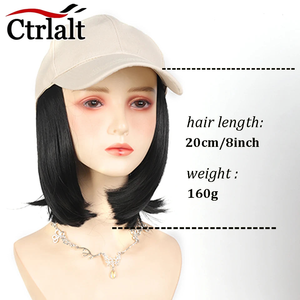 Synthetic Heat-Resisting Fiber Straight Hair Extensions With White Baseball Cap Wig For Girls Casual Daily