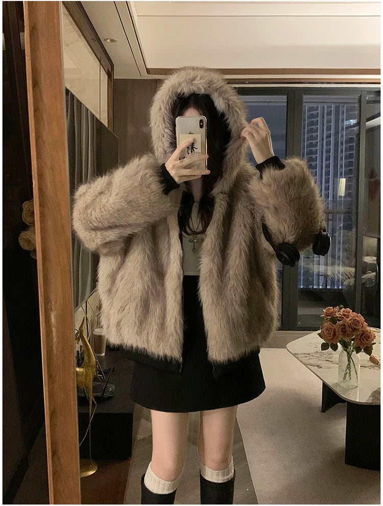 Two-sided Wear Imitation Mink Velvet Fur Hooded Cotton Padded Jacket Fashion New Winter Jackets Women's Short Loose Coats Trend