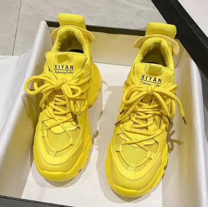 Autumn Orange Platform Sneakers Thick Sole Wedge Heels Women Casual Shoes Lace-up Slip On 2025 Ladies Height Increasing Shoes