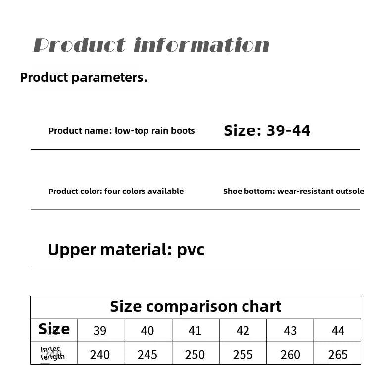 Low-top Rain Boots Women's Kitchen Water Boots Waterproof Exterior Wear Casual Flat Work Non-slip Lightweight Men's Rain Boots