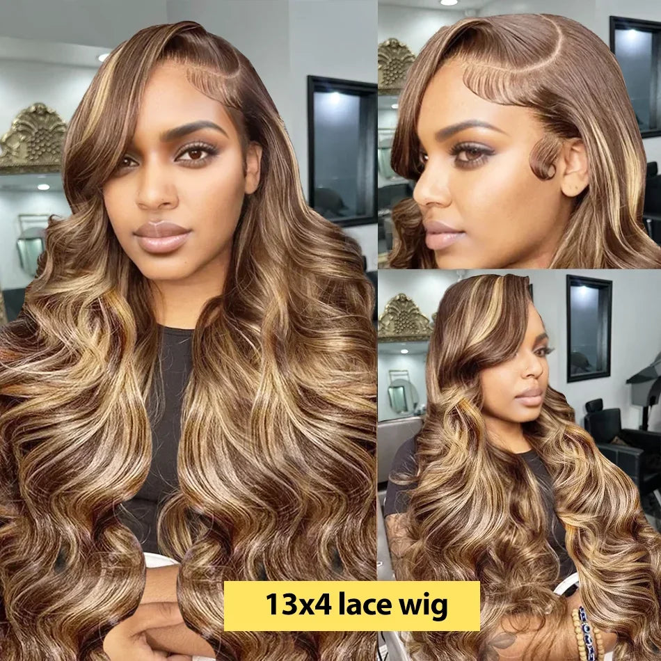200 Density 13x6 Lace Frontal Wig Colored Human Hair For Women 13x4 HD Highlight Ombre Body Wave Wigs P4/27 Blonde Brown Wig