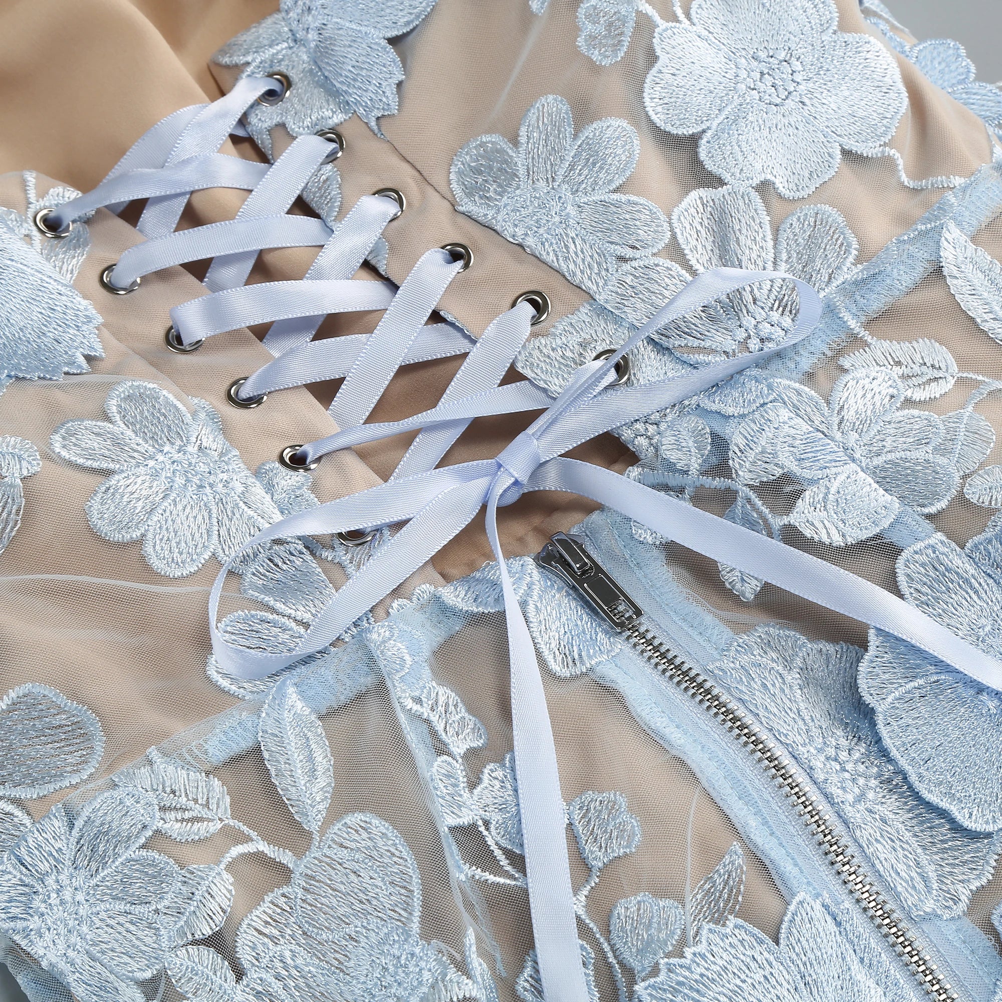 New sexy embroidered flower strapless dress, women's back tie adjustable party dress