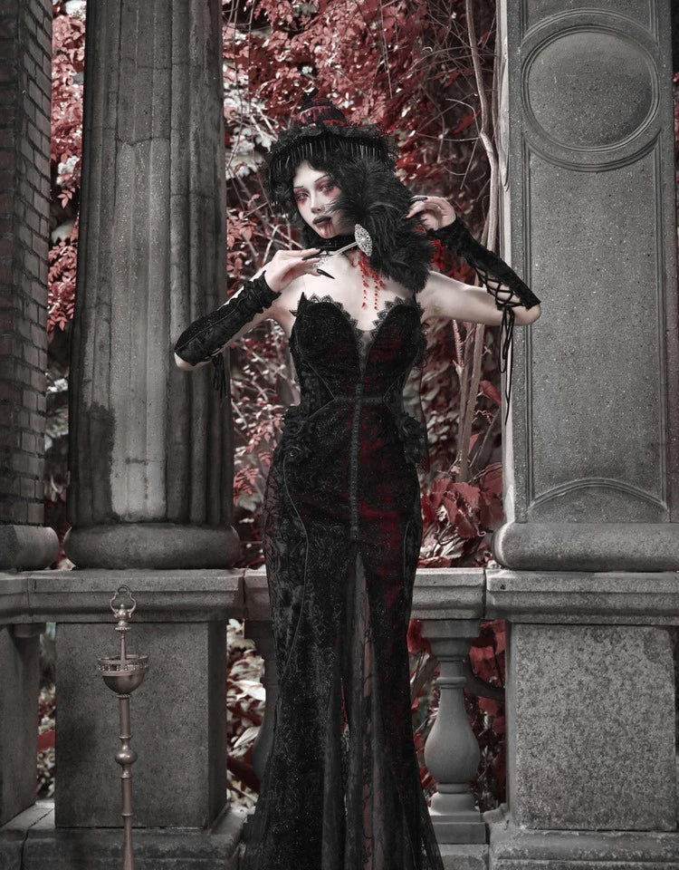 Original Gothic Love Velvet Flash Fishtail Dress 2025 Autumn New Japanese Sexy Girl Slim Elegant Long Halloween Lolita Dresses