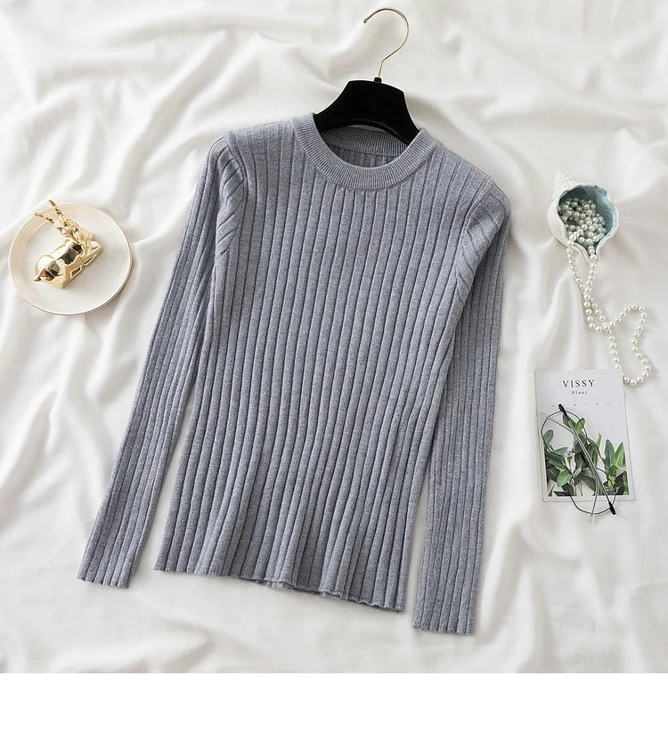 Autumn Winter 2025 Tops Pullovers Women Sweaters Knit Soft Jumper Tops O-Neck Ribbed Long Sleeve Korean Slim-fit Female Sweater
