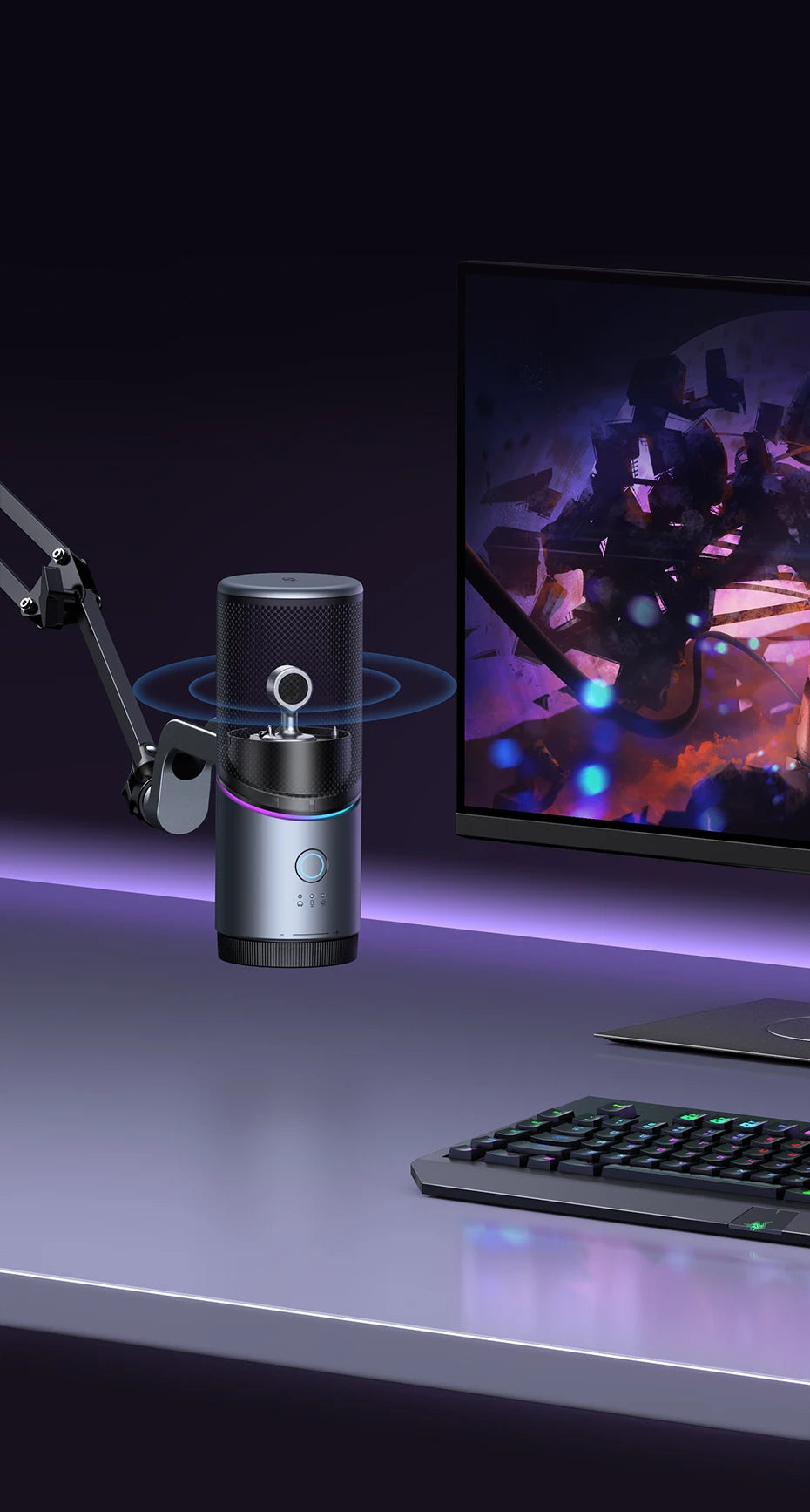 UGREEN USB Microphone with RGB Modes Professional Condenser Mic for PC Mac Gaming Karaoke Recording Streaming Podcasting