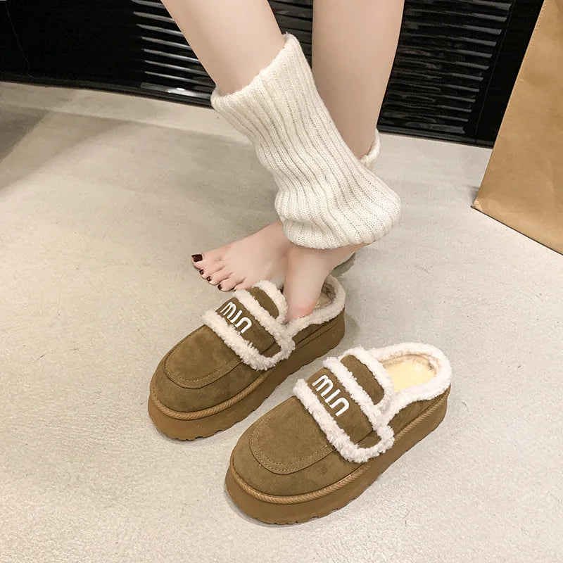 2024 Autumn/winter new m letter Baotou cotton mop with pile pile socks senior sense casual style plus velvet