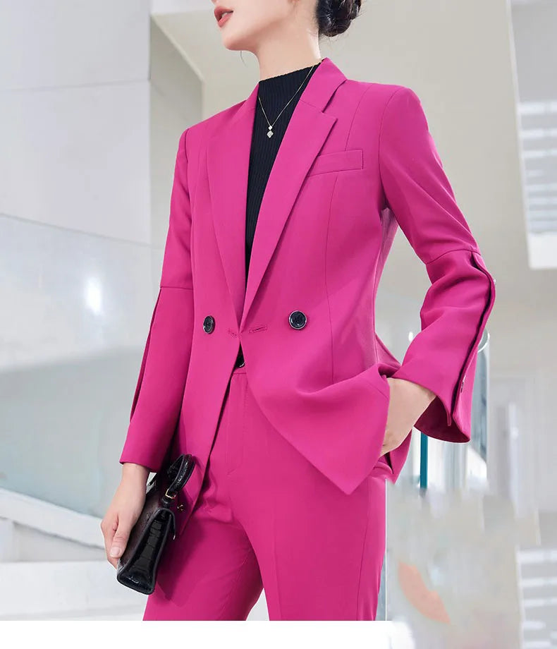 Yitimuceng Slim Blazers for Women 2024 Office Ladies New Fashion Long Sleeve Coats Solid Lapel Double Breasted Pant Suits