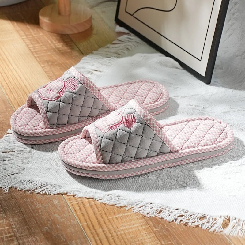 New Pure Cotton Thiened Tee-Layer Simple ex Soft Bot Noise Reduction Indoor Home Floor Slippers Couple Home oes