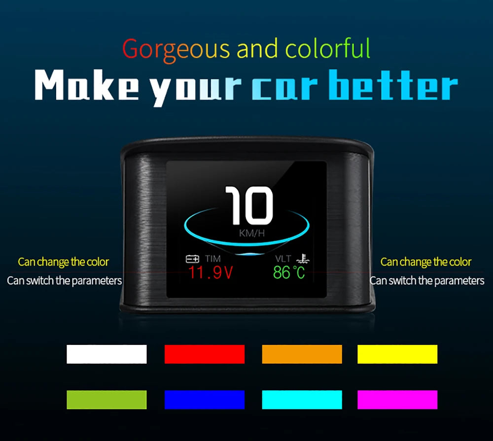 P10 Pro Head Up Display On-board Computer Car Digital OBD2 Mileage OBD Driving Computer Display Speedometer Temperature Gauge