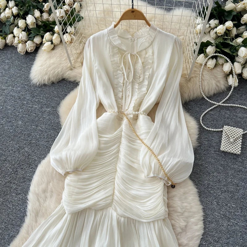 Elegant Lace Splice Mermaid Dress Autumn Clothes Women Lantern Sleeve Bodycon Maxi Long Dresses Evening Party Club Dress Vestido