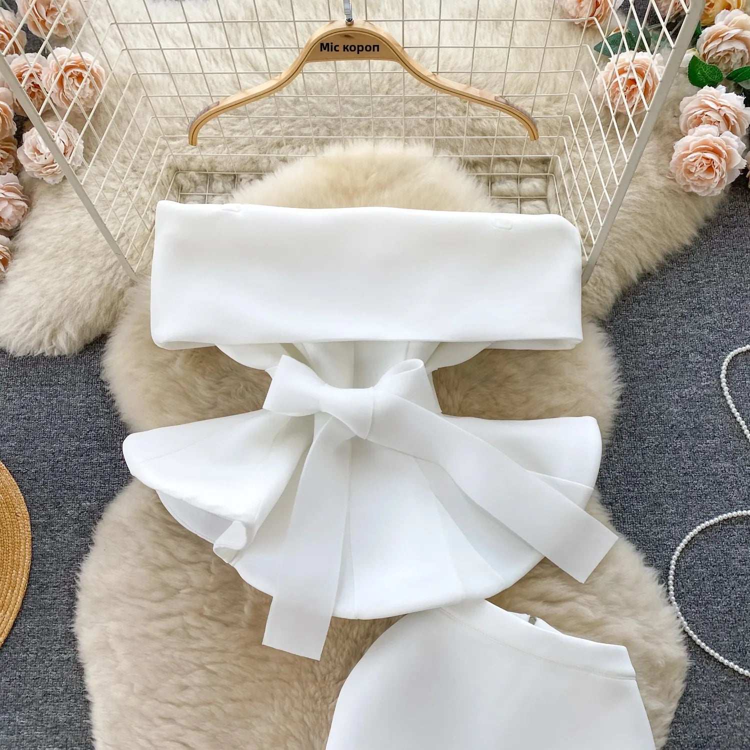 Sexy One-oulder Banded Waist Gown Set with Pleated Skirt Two-Piece Ensemble Courtly Sle Versatile Top f-length A-Line ...