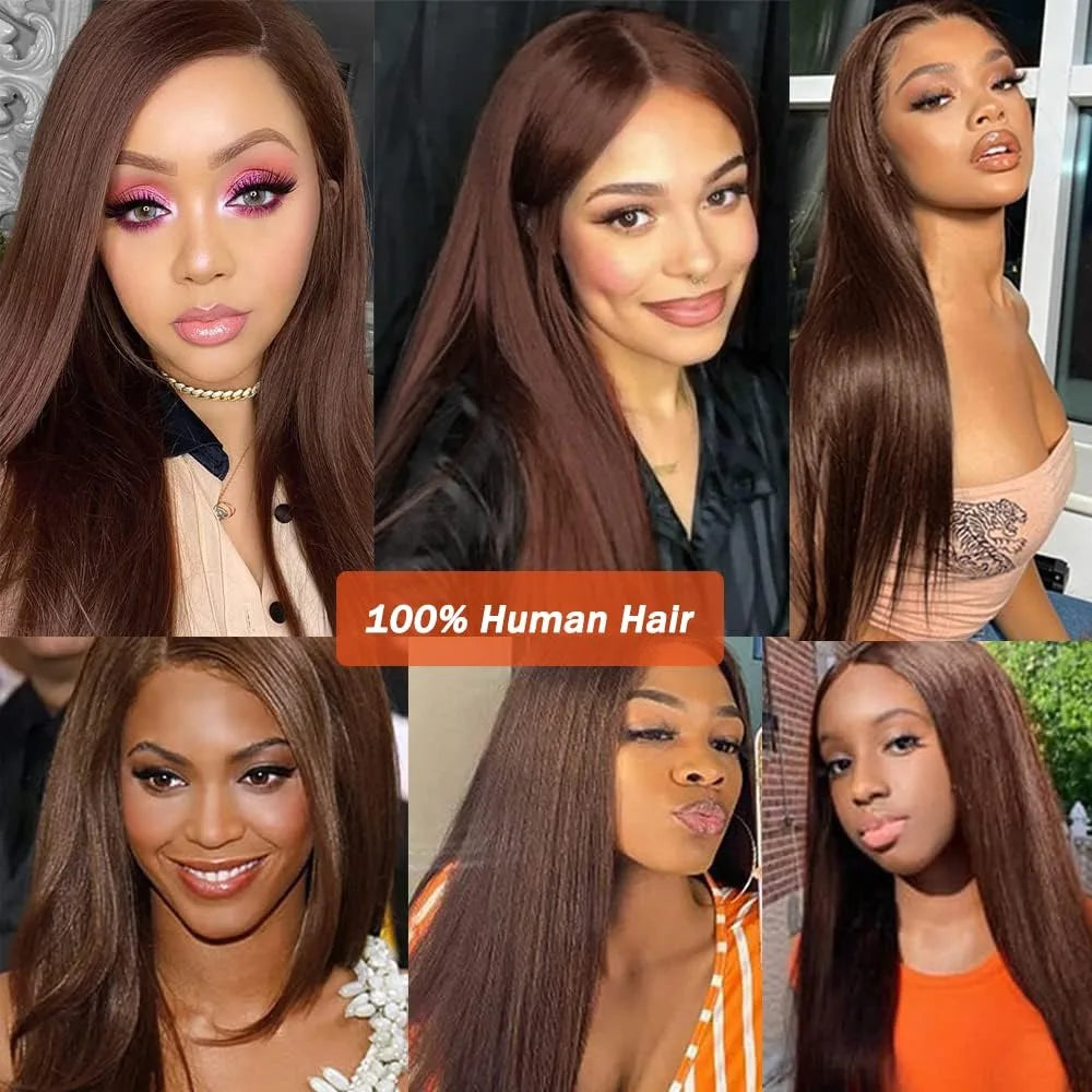 Brown Closure 4x4 Free Part Chocolate Brown #4 Color Straight Wave Closure 100% Human Hair Extensions Pre-plucked Remy 150%