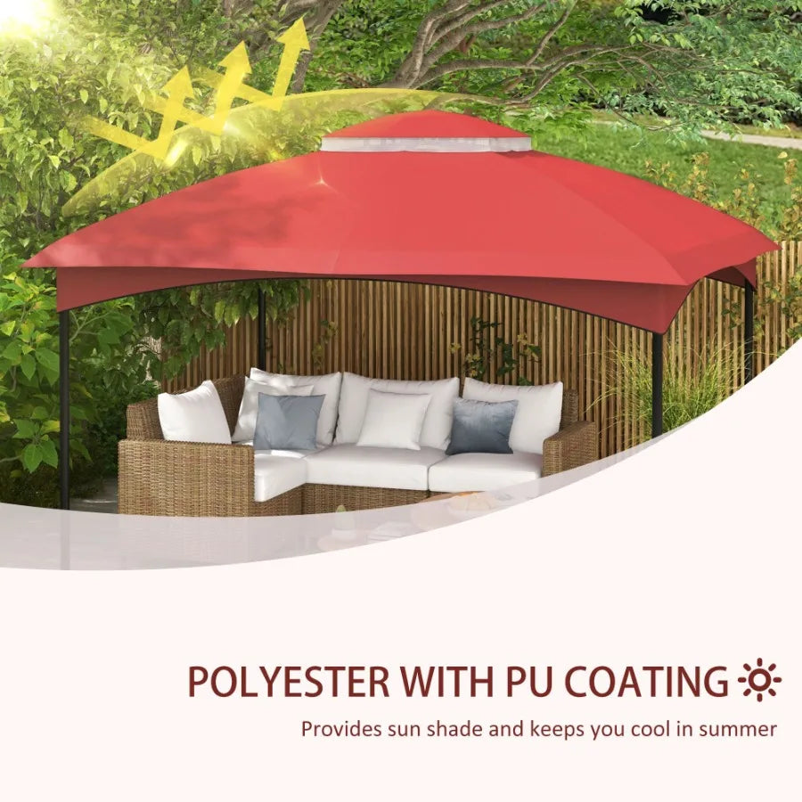 10' x 12' Gazebo Canopy Replacement 2Tier Outdoor Gazebo Cover Top Roof with Drainage Holes TOP ONLY Wine Red