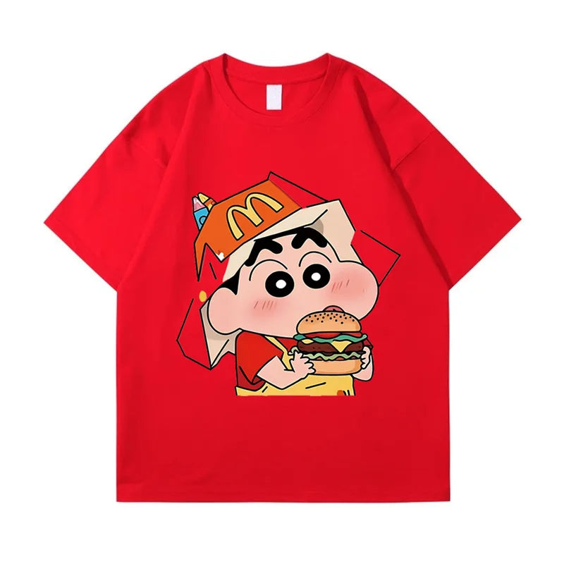 2025 Summer Fashion Crayon Shin Printed Casual Women's T-Shirt Short Sleeve Street Y2k Harajuku Loose T-Shirt Ladies Kawaii Top