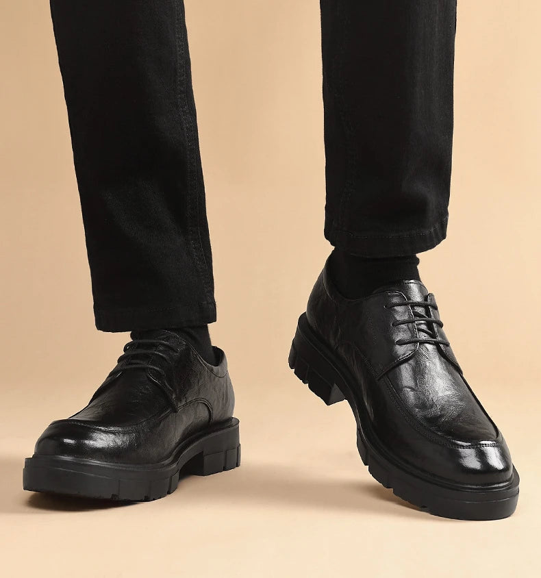 5 8 10 Cm Heel Leather Men's Dress Shoes Fashion Casual New Designer Cowhide Lace-up Platform Wedding Shoes for Man