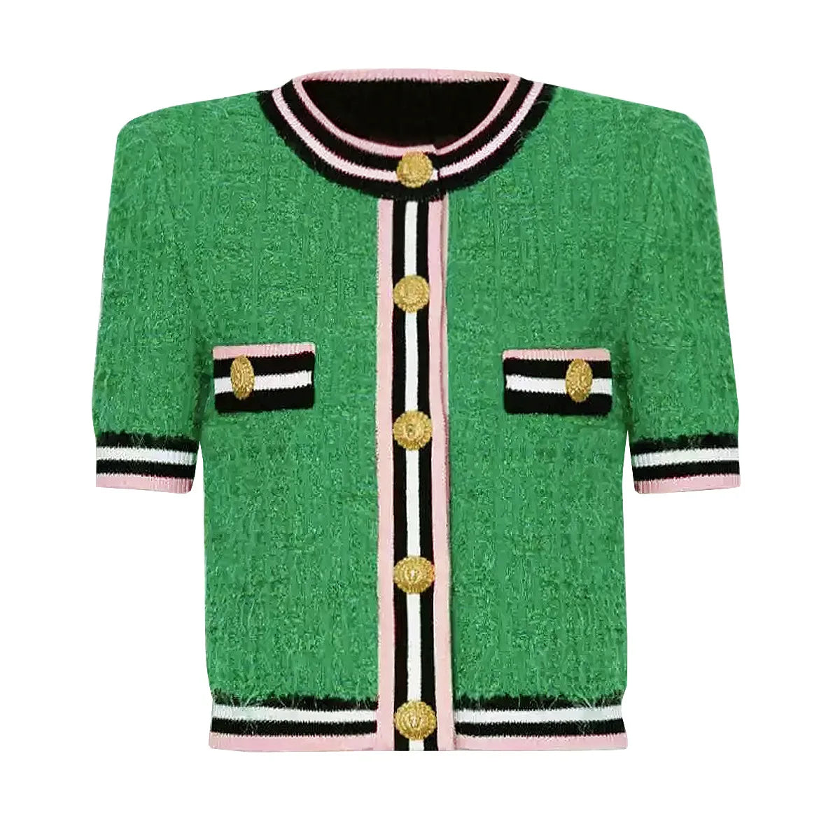 ZJYT Autumn Designer Single Breasted Cardigan Sweaters for Women Knitting Tops Short Sleeve Knitwears Jersey Mujer Blue 2024 New