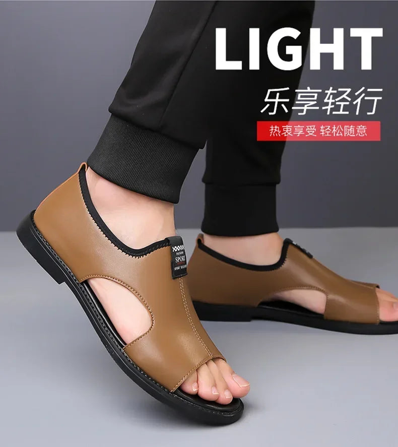 Sandals for Men Brand Casual Shoes Outdoor Fashion Men's Slippers Comfortable Beach Shoes High Quality Leather Man Flat 2025