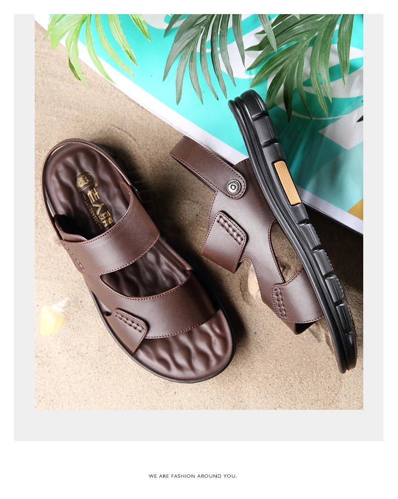 Laorentou Genuine Leather Summer Casual Beach Shoes, Cowhide Soft Soles, Anti Slip, Dual-Purpose Sandals for External Wear2050606