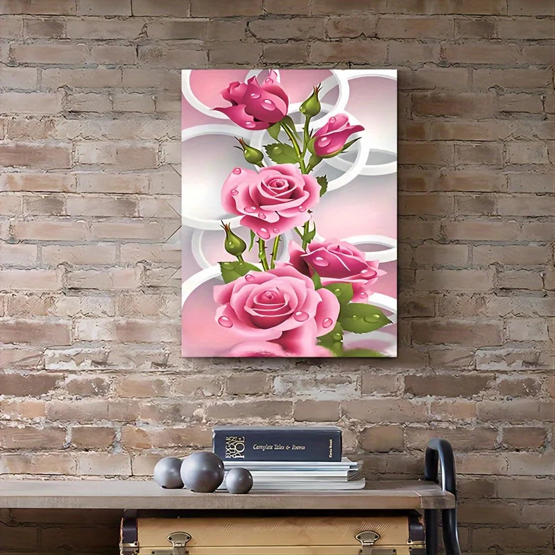 1 Wooden Framed Canvas Painting Water Drops on Pink Roses Living Room & Bedroom Home Decor Holiday Gifts