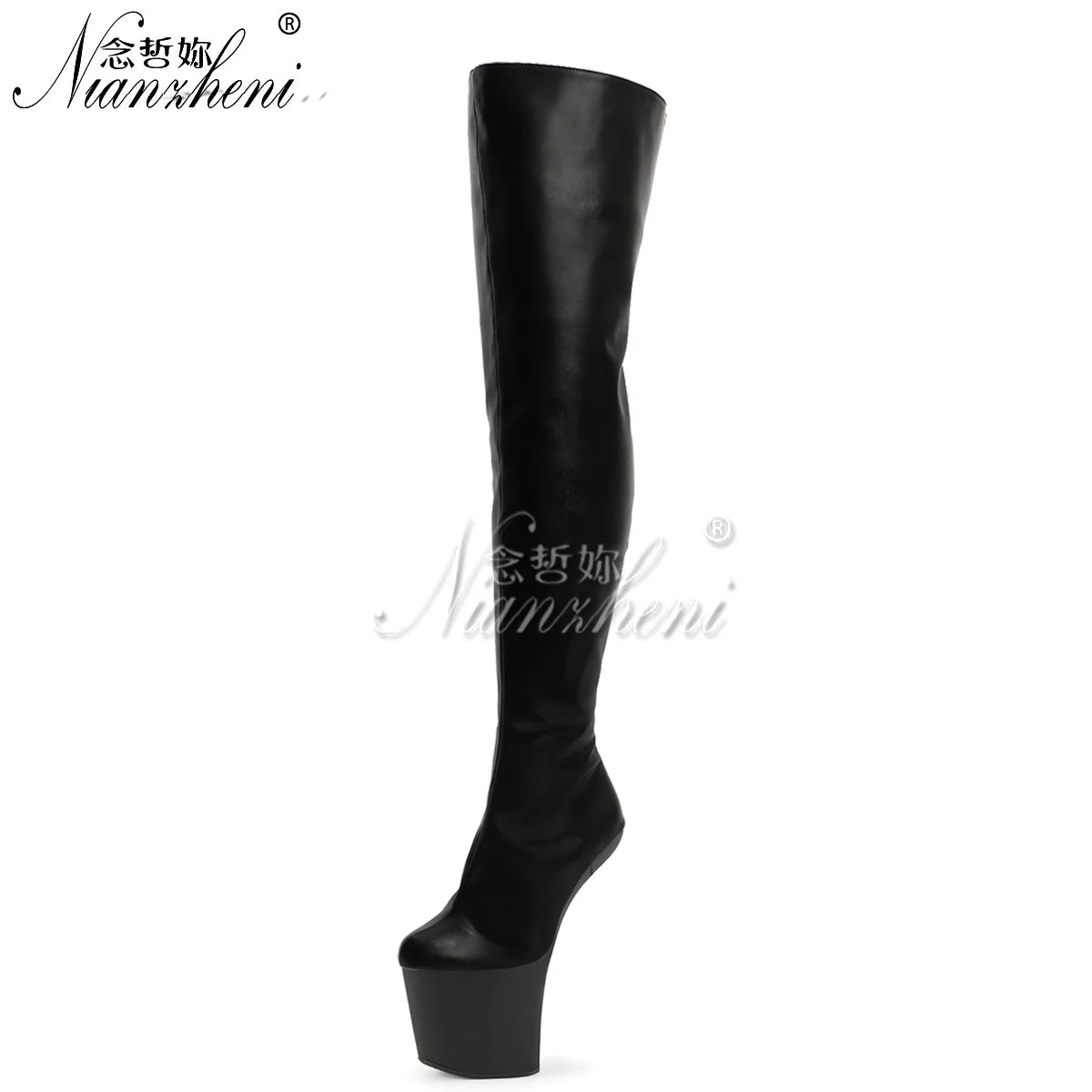 Over The Knee Boots Heel-less shoes 20cm Exotic Sexy Strip Pole Dance 8Inch Platform Round Toe Gothic Nightclub Crossdresser