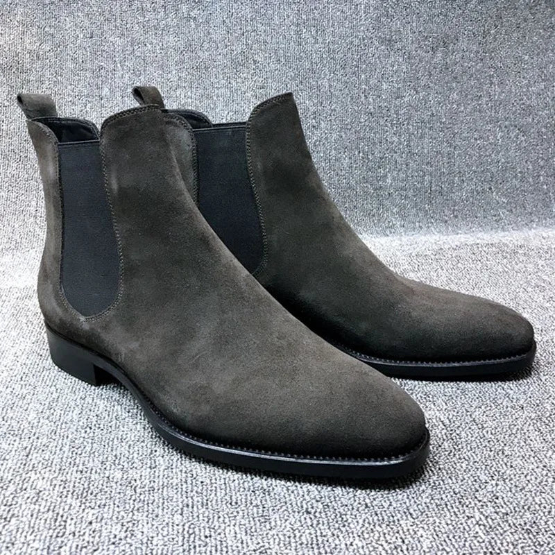 Autumn Winter Men Boot ANKLE Desert Boot New Deer Skin Chelsea Men's Boots Elastic Mid Tube Anti Velvet Shoes Men Shoes Grey