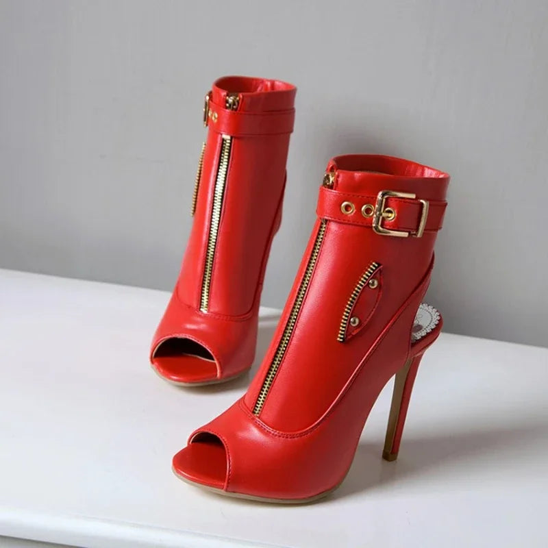 Summer Sandals Zipper Ankle Boots For Women 11cm Stiletto High Heels Shoes Peep Toe Zipper Ladies Big Size 34-50 F1505