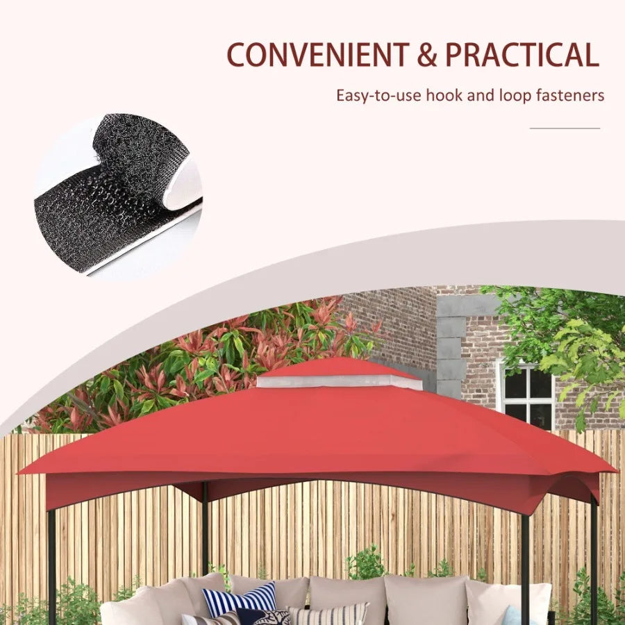 10' x 12' Gazebo Canopy Replacement 2Tier Outdoor Gazebo Cover Top Roof with Drainage Holes TOP ONLY Wine Red