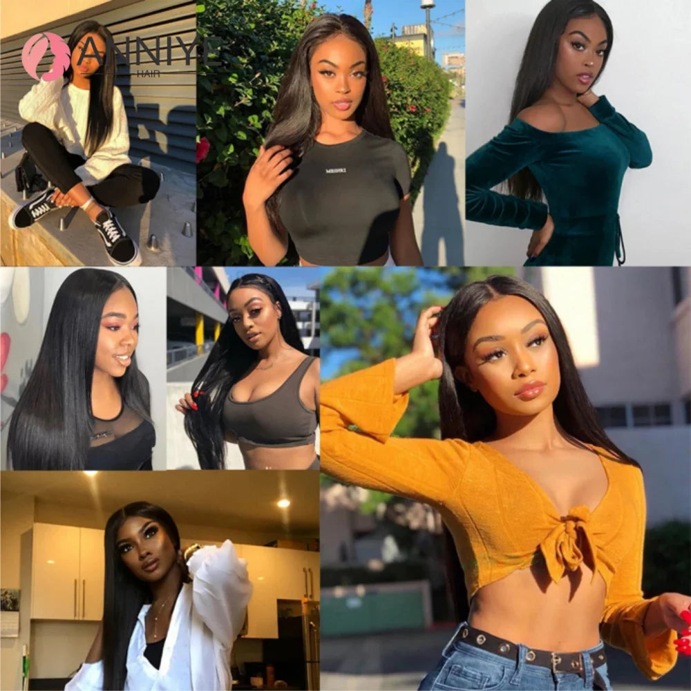 Raw Indian Straight 3 Bundles With 4x4 HD Lace Closure Frontal Human Hair Double Weft Natural Color Hair For Black Women ANNIYE