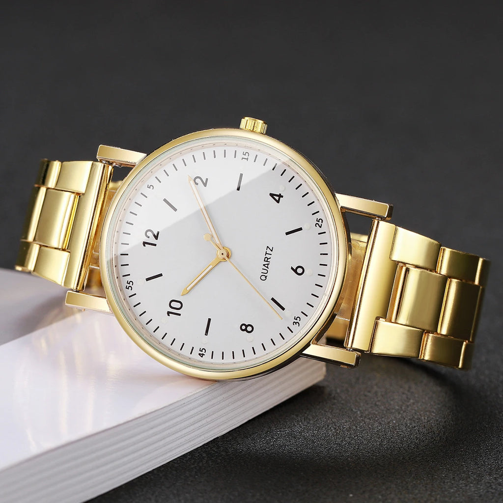 2/4PCS Fashion Arabic Dial Women Watches Heart Bracelets Set Simple Alloy Band Quartz Wristwatch Reloj Mujer（Without Box）