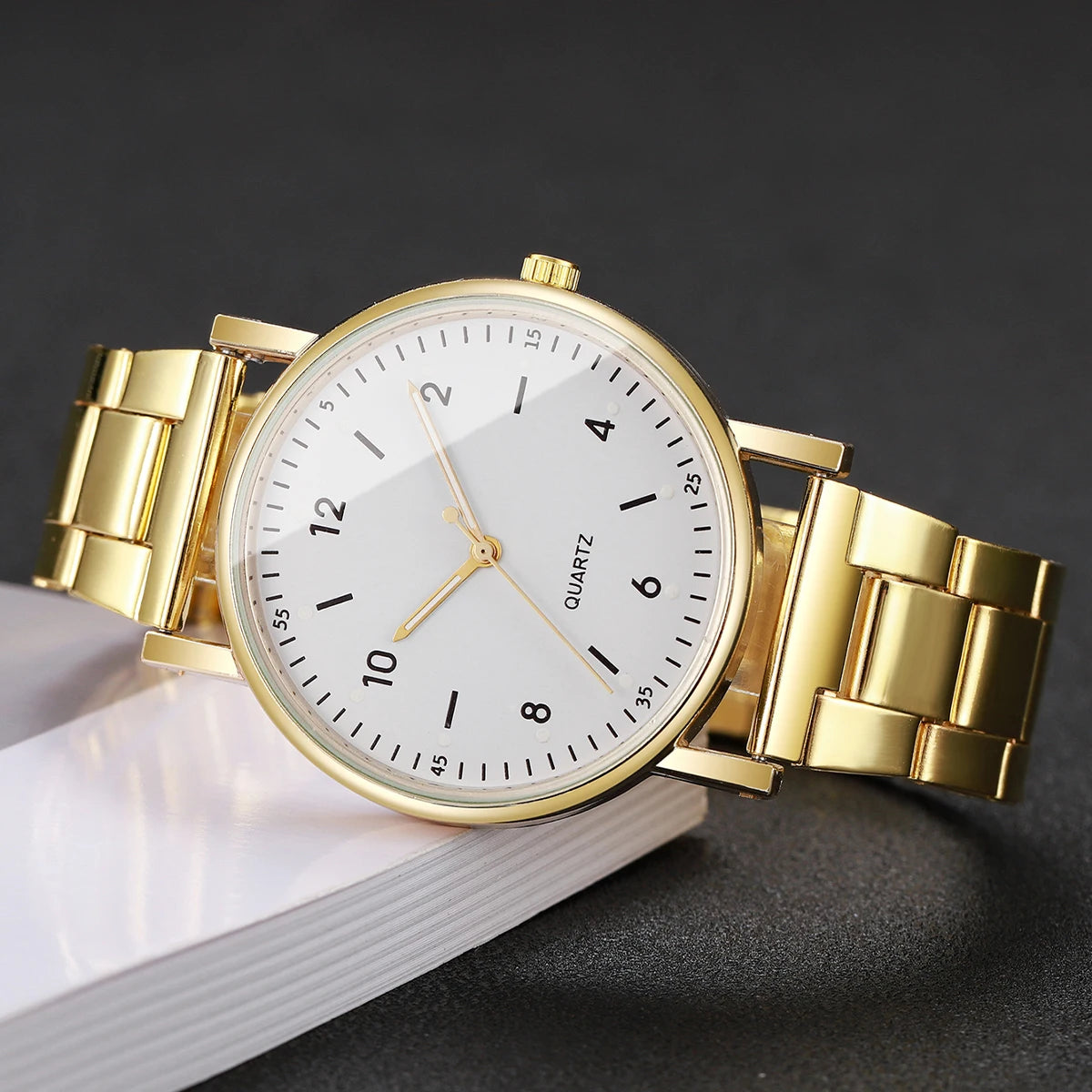 2/4PCS Fashion Arabic Dial Women Watches Heart Bracelets Set Simple Alloy Band Quartz Wristwatch Reloj Mujer（Without Box）