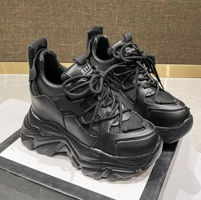 Autumn Orange Platform Sneakers Thick Sole Wedge Heels Women Casual Shoes Lace-up Slip On 2025 Ladies Height Increasing Shoes