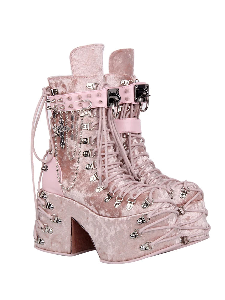 2025 Lolita Punk Punk Shoes Round Head Ultra High Heels Sponge Cake Queen Shoes Japanese Sweet Princess Boots