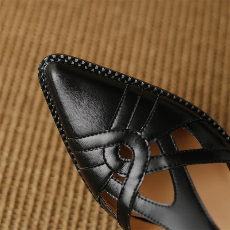 2024 Summer Women Shoes Pointed Toe Chunky Heel Shoes for Women Med-Heel Women Sandals Giadiator