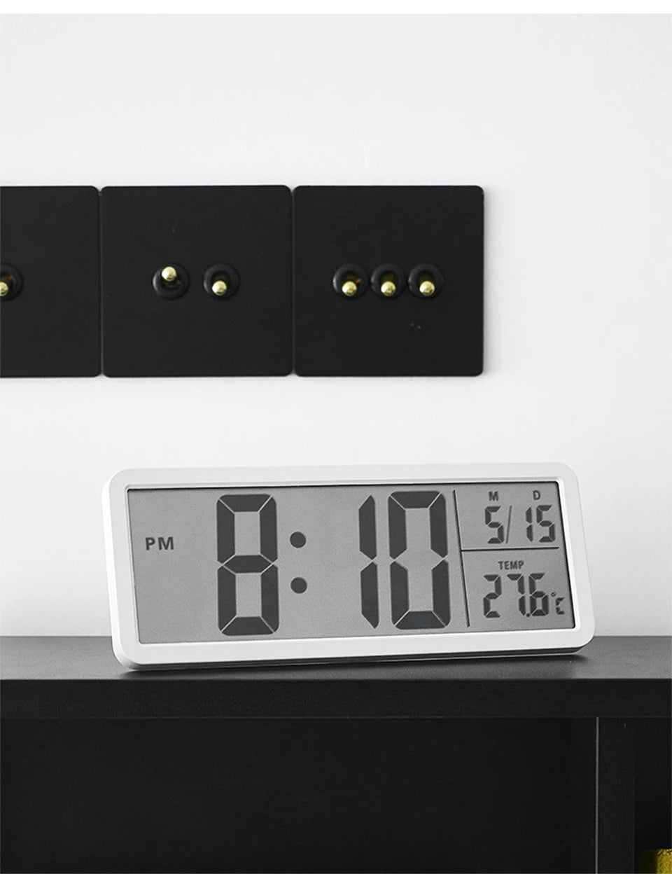 LCD Digital Wall Clock Time with Date Temperature Display Electronic Alarm Clock Modern Table Clock for Bedroom Home Decoration