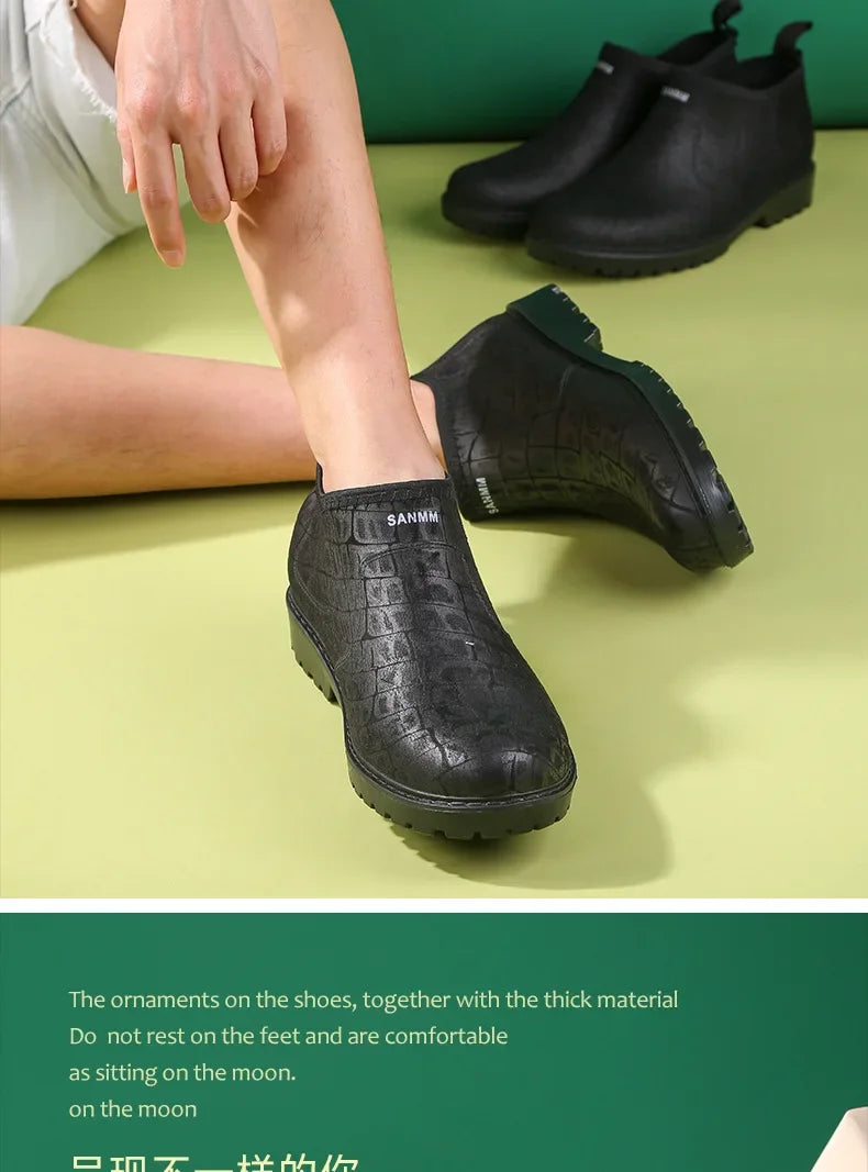 Men's Fashion Plastic Rain Boots  Spring and Autumn Non-slip Trend Low Cut Kitchen Fishing Work Car Wash Rubber Shoes Boots