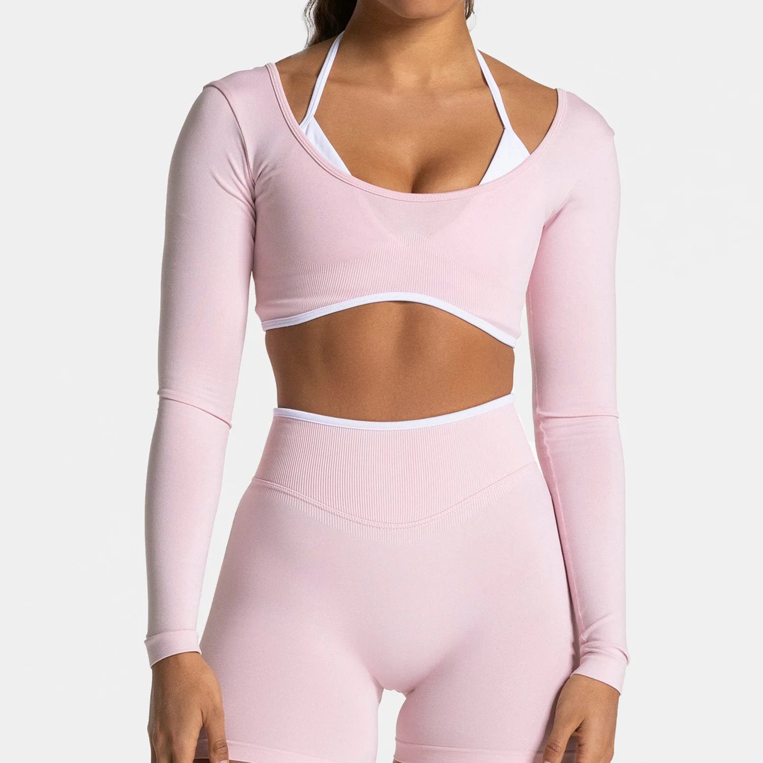 Seamless Fake Two-piece Long Sleeved Yoga Top  Women's Running and Fitness Sports Top Suit Top