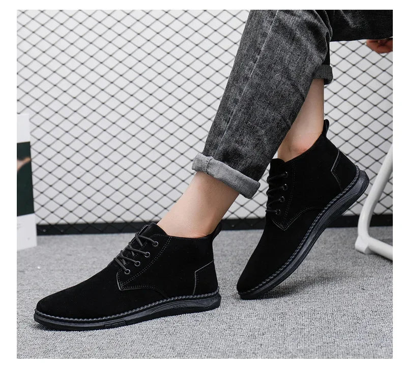 2025 New Men Shoes Luxury Suede Men Chelsea Boots Fashion Comfortable Lace Up Ankle Boots Outdoor Casual High Quality Men Boots